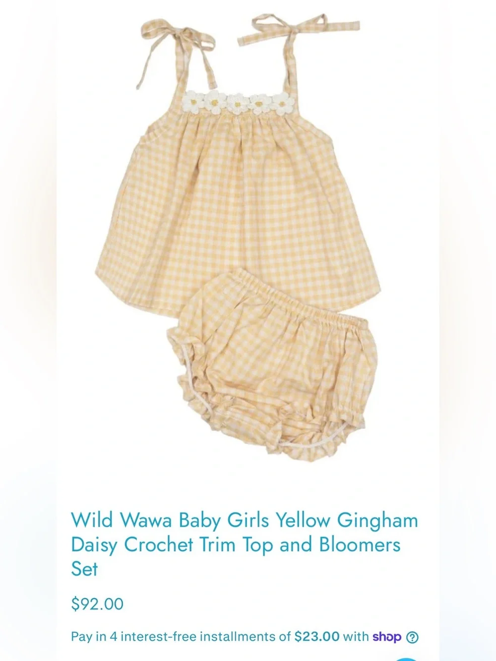 Yellow Gingham Daisy-Trim Tie-Strap Dress & Bloomers Set